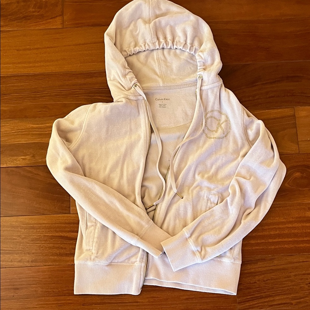 Calvin Klein Zip Hoodie Women's Light Pink CK Logo Lightweight Jacket Size S